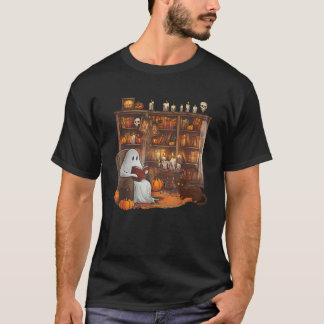 Camiseta Livro de Leitura Fantasma Halloween Prateleira de
