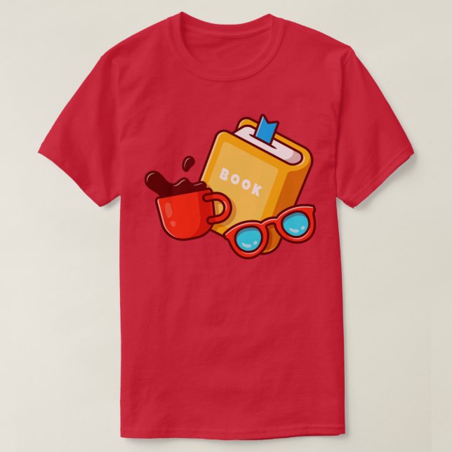 Camiseta Livro De Óculos E Copo De Cartoon De Café (Frente do Design)