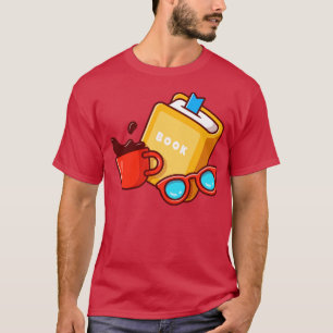 Camiseta Livro De Óculos E Copo De Cartoon De Café