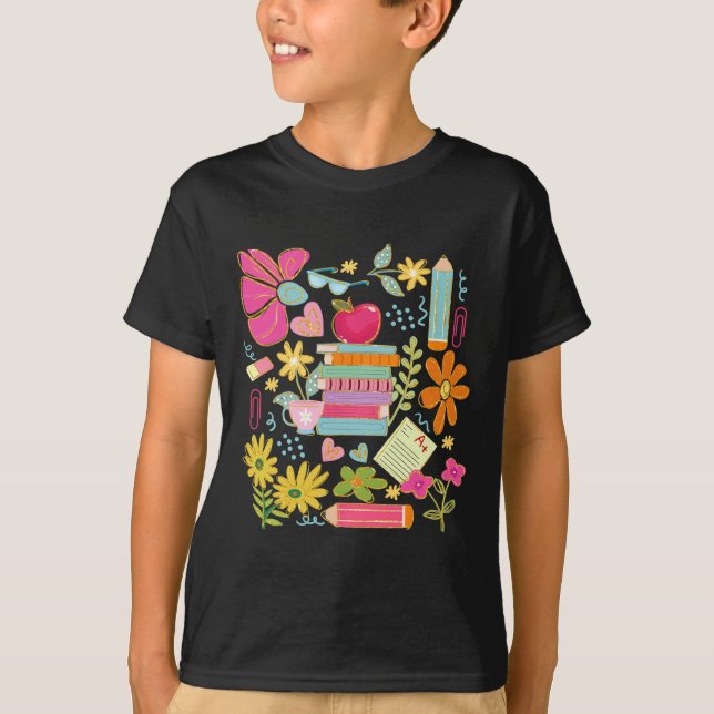 Camiseta Livro de Professora de Flor Boho Apple Pencil Dive (Frente)