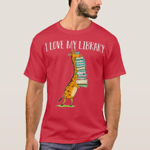 Camiseta Livro Engraçado Lendo Girafa Eu Amo Minha Bibliote