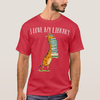 Camiseta Livro Engraçado Lendo Girafa Eu Amo Minha Bibliote