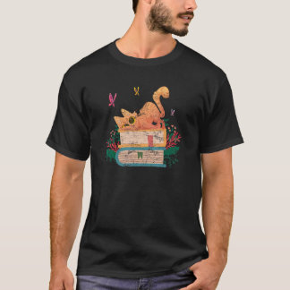Camiseta Livro Fofo de Gato Planta Livro de Flor Gato Gatin