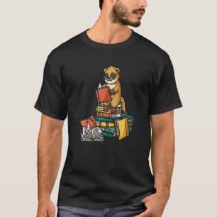 Camiseta Livro Meerkat Sentado Na Pilha Do Livro