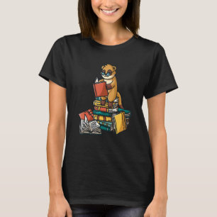 Camiseta Livro Meerkat Sentado Na Pilha Do Livro