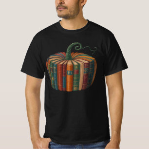 Camiseta Livro Retro de Outono Abóbora Adorable Professor