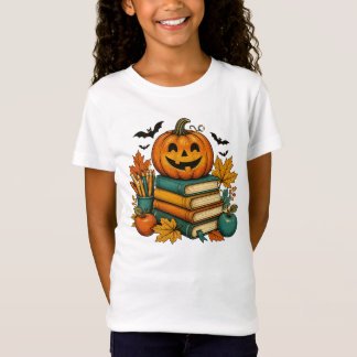 Camiseta Livro Temático de Abóbora de Halloween de Outono