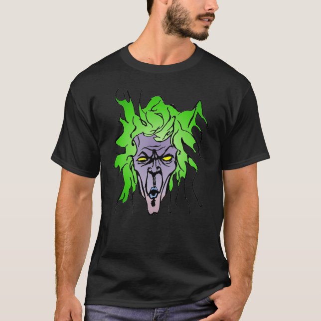 Camiseta Livro Verde de Hair com Villain com Pele Roxa (Frente)