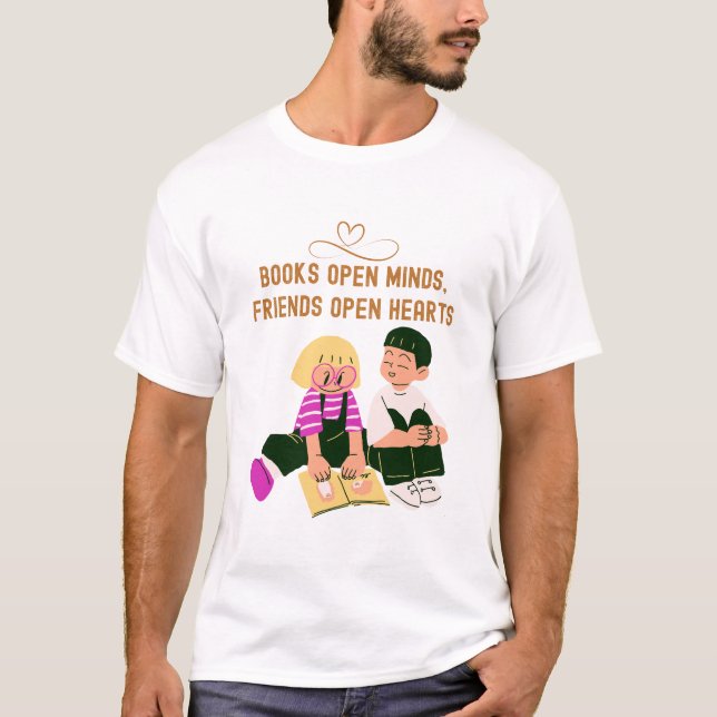 Camiseta Livros Abrir Mentes, Amigos Abrir Corações (Frente)