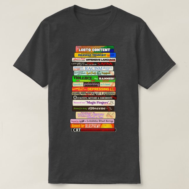 Camiseta Livros Banidos Motivos da Pilha são Desafiados (Frente do Design)