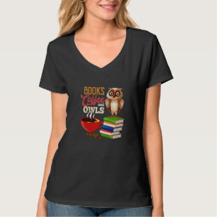 Camiseta Livros Café E Coruja Aves Coruja Nocturna