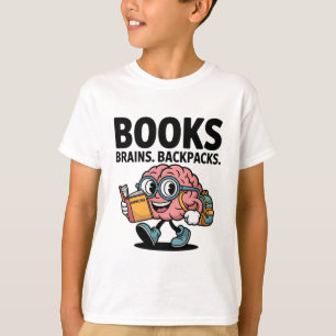 Camiseta Livros Cérebros Mochilas Engraçadas Cérebro da Esc