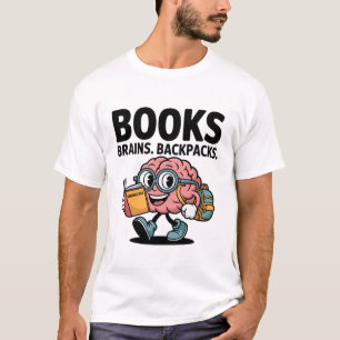 Camiseta Livros Cérebros Mochilas Engraçadas Cérebro da Esc