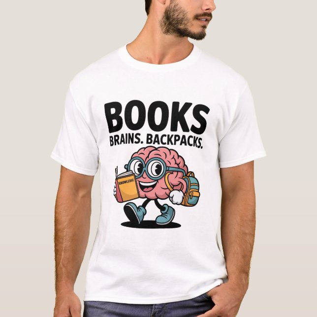 Camiseta Livros Cérebros Mochilas Engraçadas Cérebro da Esc (Frente)