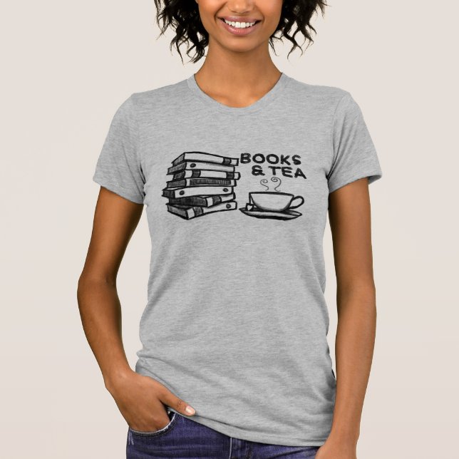 Camiseta Livros & chá tirados mão (Frente)