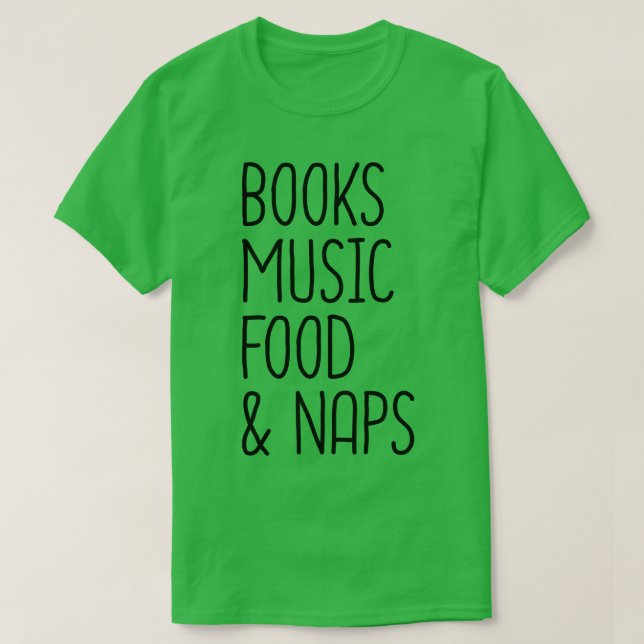 Camiseta Livros, Comida De Música E Novatos 2 (Frente do Design)