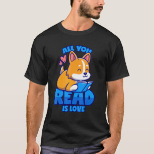 Camiseta Livros Corgi Leitura Amor Trocadilho Piada Palavra