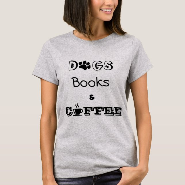 Camiseta Livros de Cachorro e Gráfico de Café (Frente)