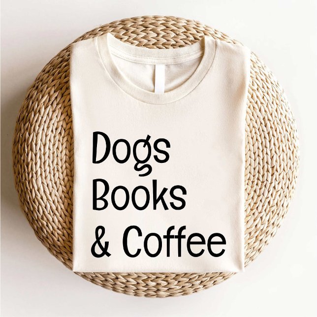 Camiseta Livros de Cães e Café Passe branco simples (Dogs Books and Coffee Lover simple white T-Shirt)