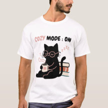 Camiseta Livros de Café de Gato Preto Fofo Modo Ac