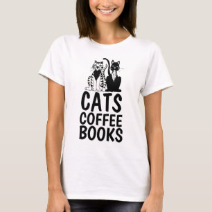 Camiseta LIVROS DE CAFÉ DE GATOS, T-shirts de trevo de gato