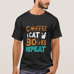 Camiseta Livros de café para gatos Repetir, ler e amantes d