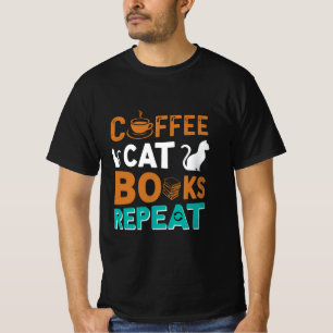 Camiseta Livros de café para gatos Repetir, ler e amantes d