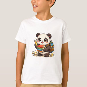 Camiseta Livros de Estudante Panda - Fofo Volta às Aulas