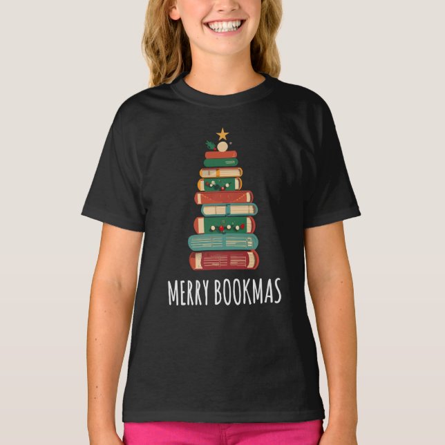 Camiseta Livros de Feliz da Árvore de Natal (Frente)