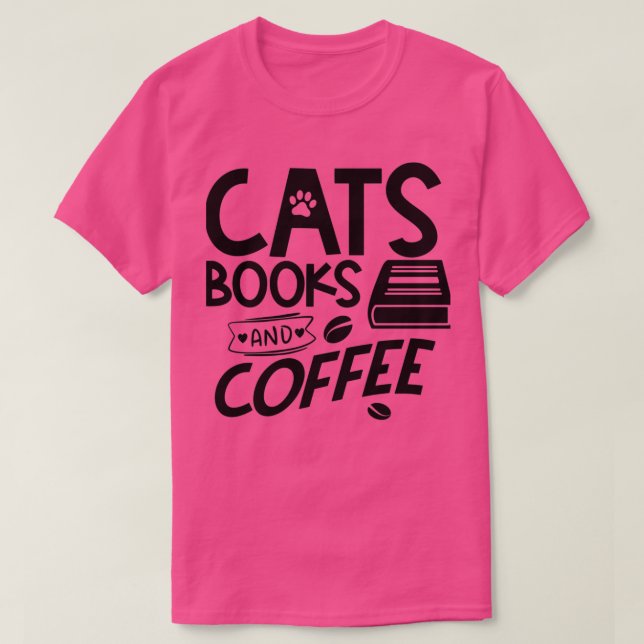 Camiseta Livros de gatos e café (Frente do Design)