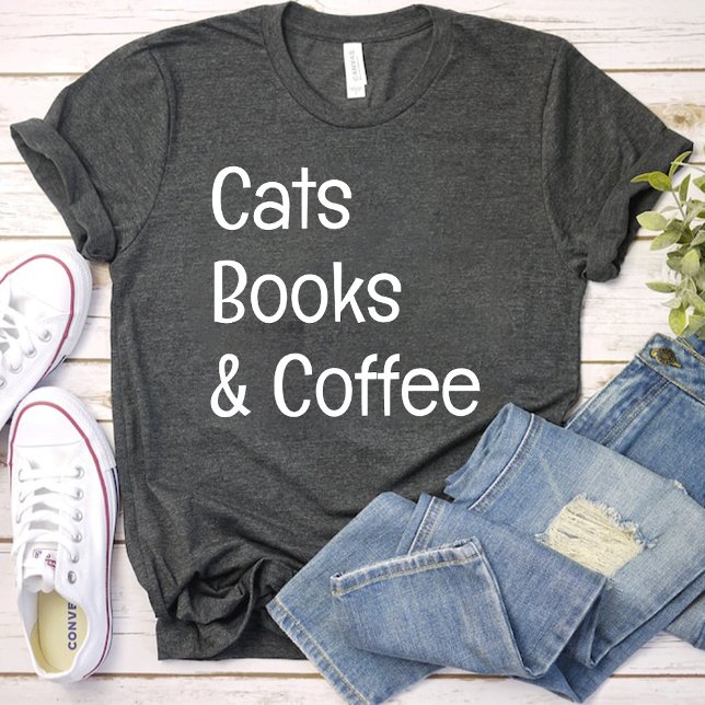 Camiseta Livros de gatos e café / Gatos Sobrevivente mãe ne (Cats Books and Coffee / Cats Lover mom black T-Shirt)