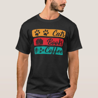 Camiseta Livros de gatos e café Livros e café