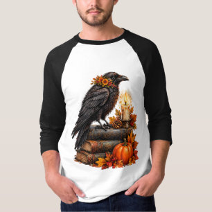 Camiseta Livros de Halloween da Abóbora do Corvo Gótico