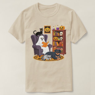Camiseta Livros de Leitura Fantasma Retro com Guaxinim Gato