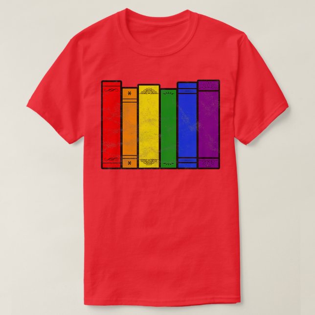 Camiseta Livros de Sinalizador de Orgulho Bookit Rainbow Qu (Frente do Design)