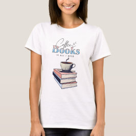 Camiseta Livros de Vintage e Café é tudo que preciso