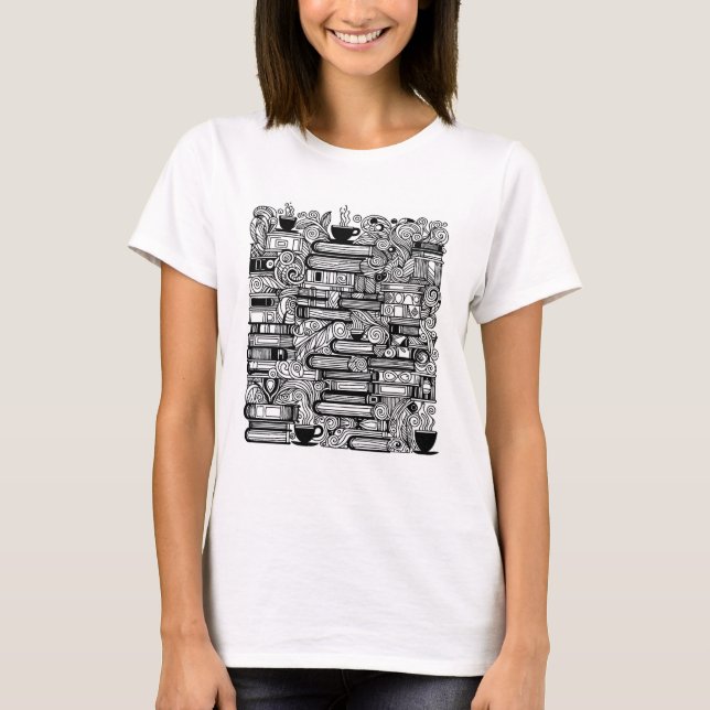 Camiseta Livros E Café Coriam-Me Dodle (Frente)