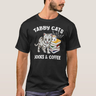 Camiseta Livros e Café dos Gatos Listrados Gato