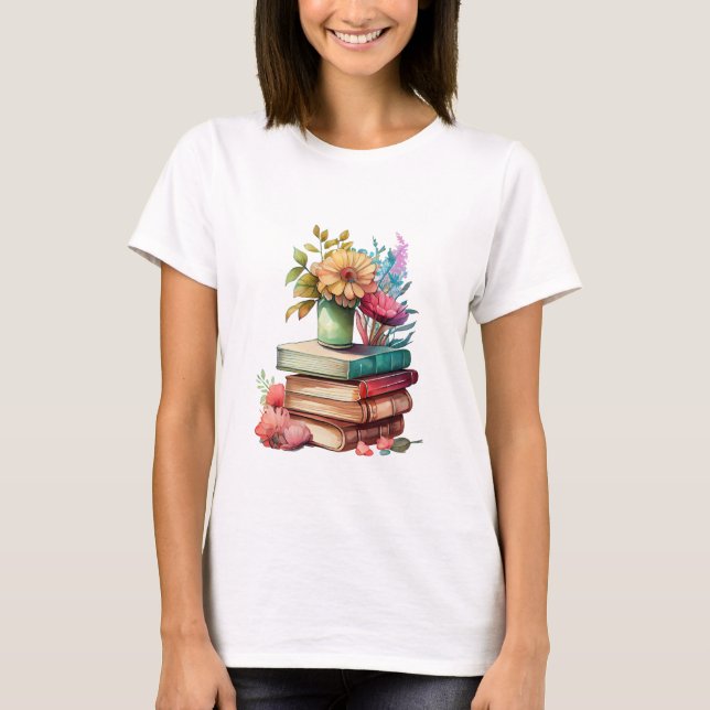 Camiseta Livros e Flores Lendo Sobre (Frente)