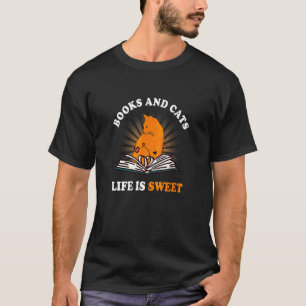 Camiseta Livros E Gatos A Vida É Doce Para O Livro
