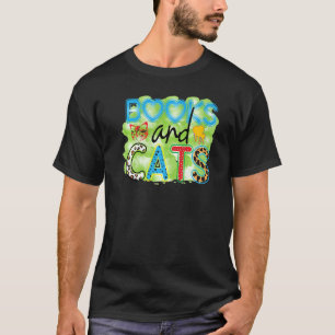 Camiseta Livros E Gatos Gráficos Remendados Gato