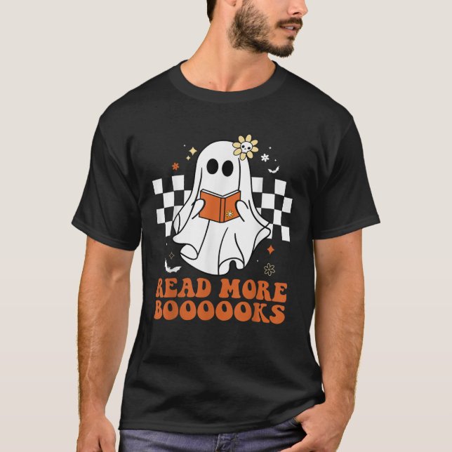 Camiseta Livros Engraçados Fantasma Leia Mais Livros Profes (Frente)