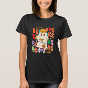 Camiseta Livros Fantasma Halloween Groovy Vintage Professor