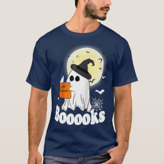 Camiseta Livros Fantasma Lendo Lua Pumpkin Halloween Bo