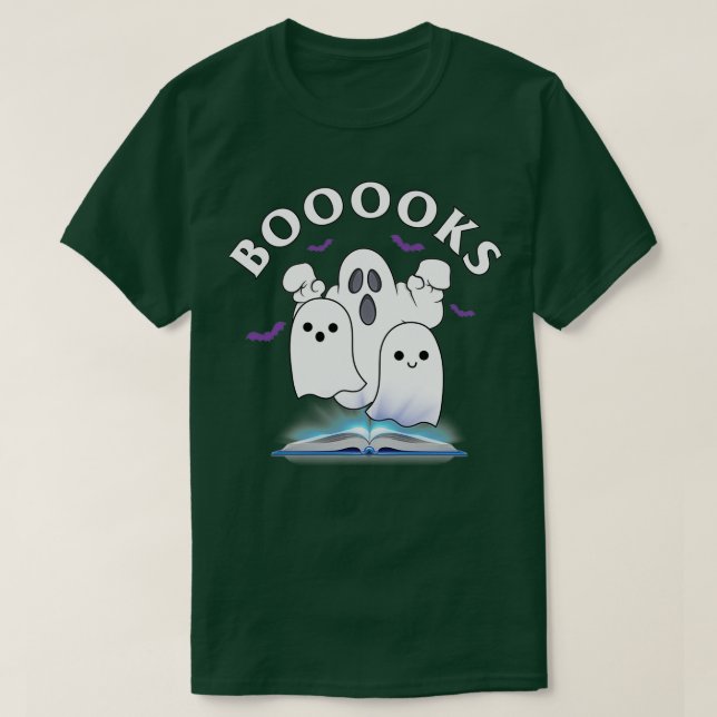 Camiseta Livros Fantasmas Bookworm do Halloween Bibliotecár (Frente do Design)