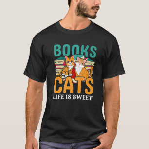 Camiseta Livros Gatos A Vida É A Biblioteca De Leitores De