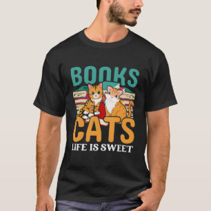 Camiseta Livros Gatos A Vida É A Biblioteca De Leitores De