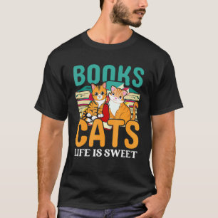 Camiseta Livros Gatos A Vida é Doce Leitor de Livros Biblio
