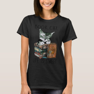 Camiseta Livros Gatos A Vida É Pecado Com Livro De Gatos E
