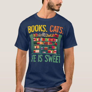 Camiseta Livros Gatos A vida é um doce gato engraçado